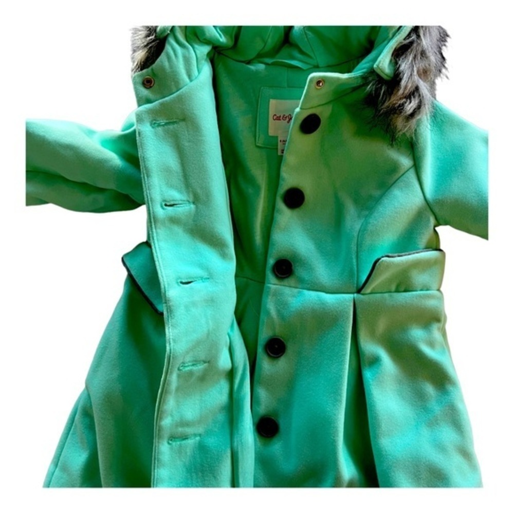 GIRLS' Cat & Jack Faux Fur Lined Hooded Jacket‎ Mint Green S 6/6x - Picture 4 of 9